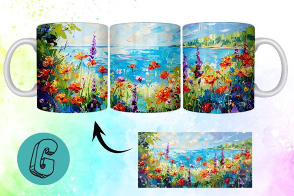 3D Oil Paint Floral Garden Mug Wrap 18 - Graphics for Crafting