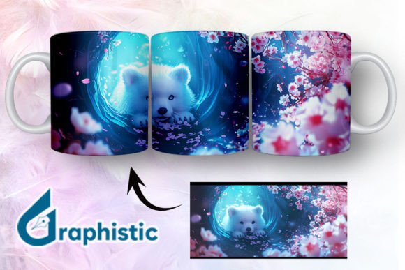 Bear Floral Break Through Mug Wrap 03 - Premium Graphic Illustration