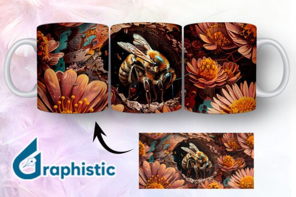 Bee Floral Break Through Mug Wrap 06 Graphics