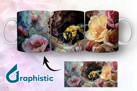 Bee Floral Break Through Mug Wrap 11 - A Graphic Design Asset for Illustrations
