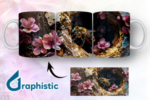 Bee Floral Break Through Mug Wrap 16 Graphics