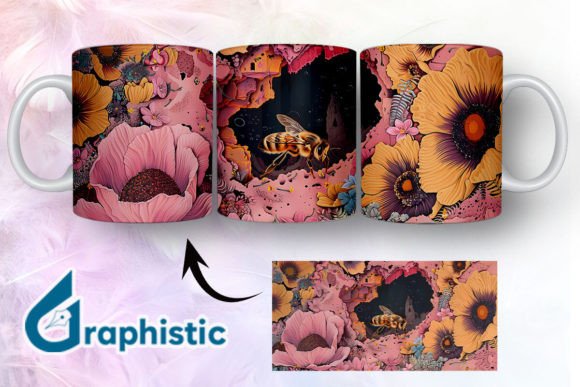 Bee Floral Break Through Mug Wrap 19 Graphics
