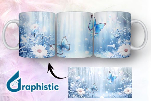 Blue Floral Butterfly Mug Wrap 16: A Versatile Graphic Design Asset