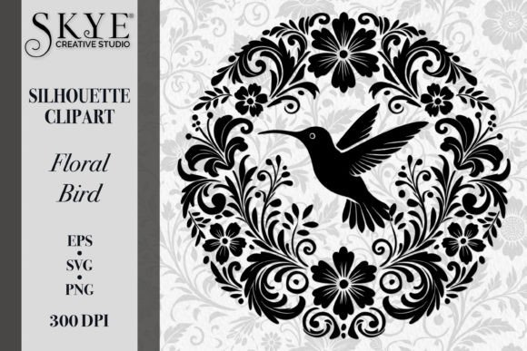 Elegant Floral Bird Silhouette SVG 15 for Graphics and Illustrations