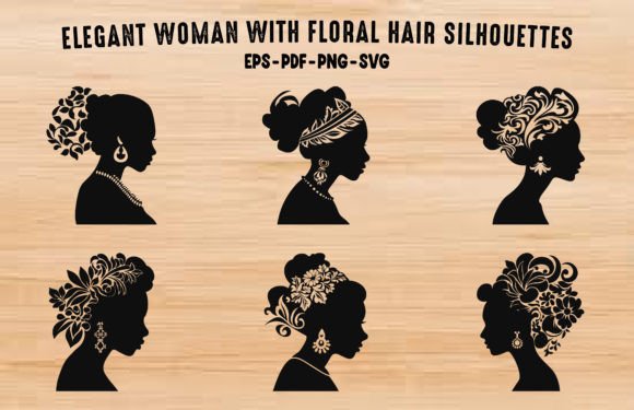 Elegant Woman Floral Hair Silhouette Set for Graphics and Illustrations
