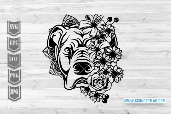 Floral Pitbull Dog Svg for Graphics and Illustrations