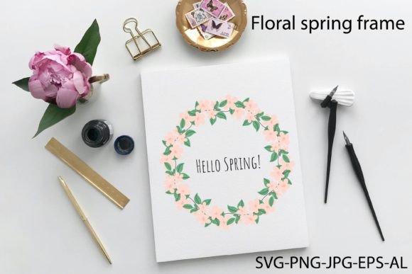 Floral Spring Frame Pink Flowers Illustration