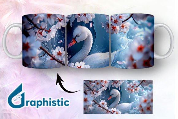 Floral Swan Break Through Mug Wrap 09 - A Versatile Graphic Asset