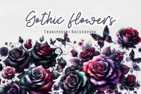 Gothic Flowers Dark Floral Clipart for Editorial Graphics