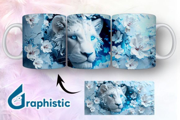 Lion Floral Break Through Mug Wrap 13 - Premium Graphic Design Asset