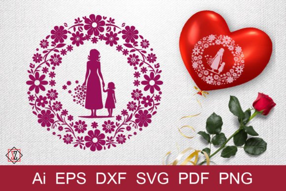 Mother and Daughter in Floral Frame Graphics