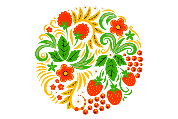 Round Ornament with Floral and Botanical Graphics
