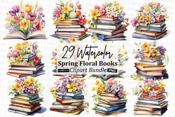 Spring Floral Books Clipart Bundle for Local Business Graphics