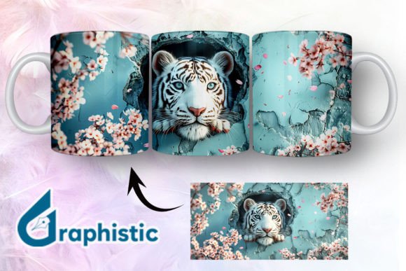 Tiger Floral Break Through Mug Wrap 02 Graphics