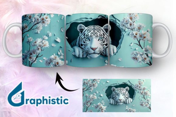 Tiger Floral Break Through Mug Wrap 14 Graphics