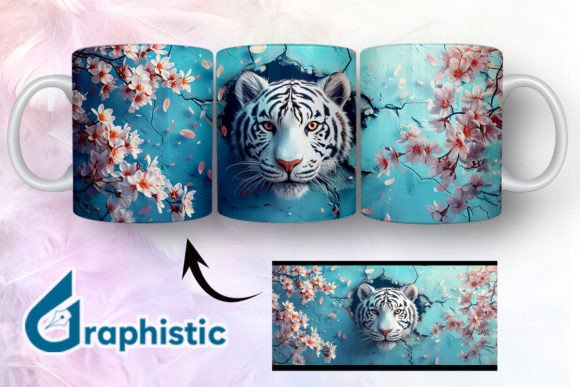 Tiger Floral Break Through Mug Wrap 18 Graphics