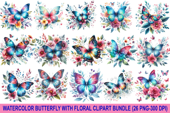 Watercolor Butterfly with Floral Clipart Review
