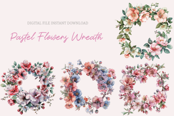 Watercolor Floral Wreath Wedding Clipart for Graphics and Illustrations