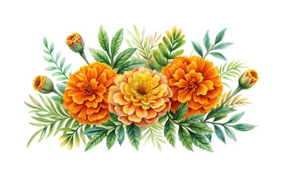 Watercolor Marigold Floral Design for Graphics and Illustrations