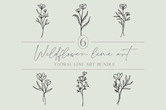 Wildflower Bundle Floral Line Art Cute for Graphics and Illustrations
