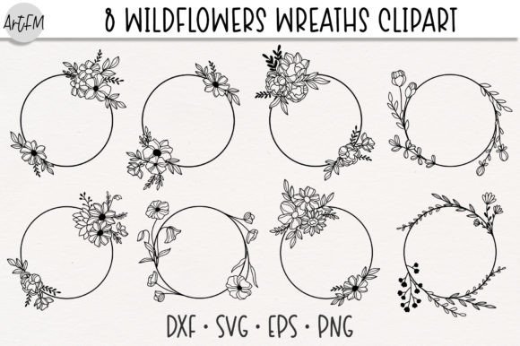 Wildflowers Vector Frame Floral Wreath for Graphics and Illustrations