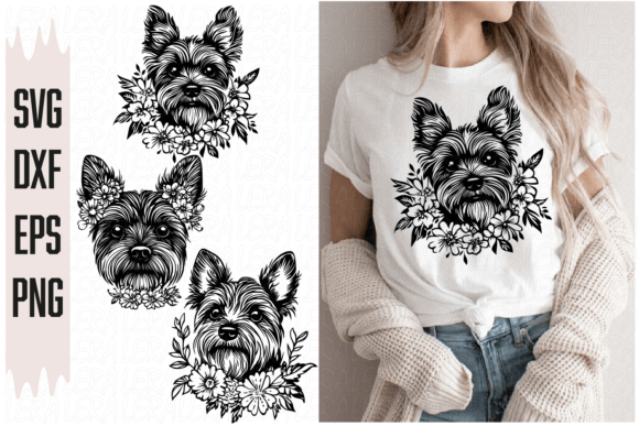Yorkshire Terrier, Dog, Floral Graphics for Branding